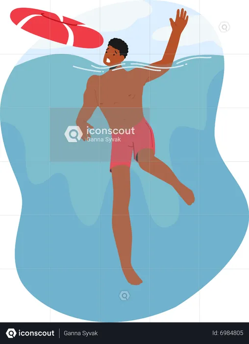 Man Drowning In Water With Hands Flailing In Panic  Illustration