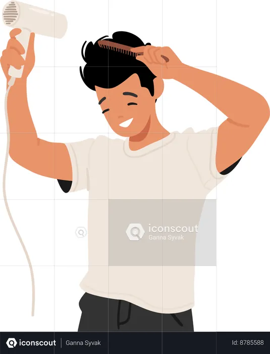 Man drying hair using hairdryer  Illustration