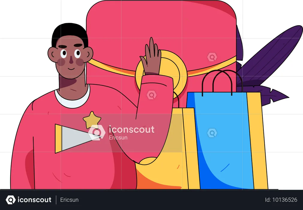 Man earns digital coins from shopping  Illustration