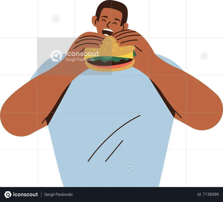 Man eating burger  Illustration