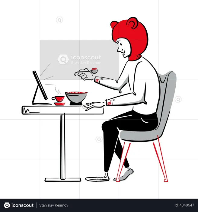 Man eating food while watching smartphone  Illustration