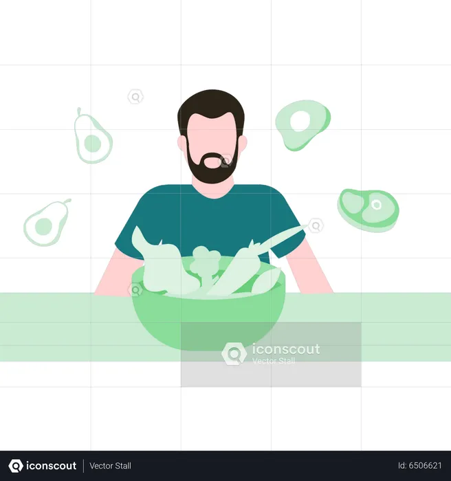 Man eating heathy salad  Illustration
