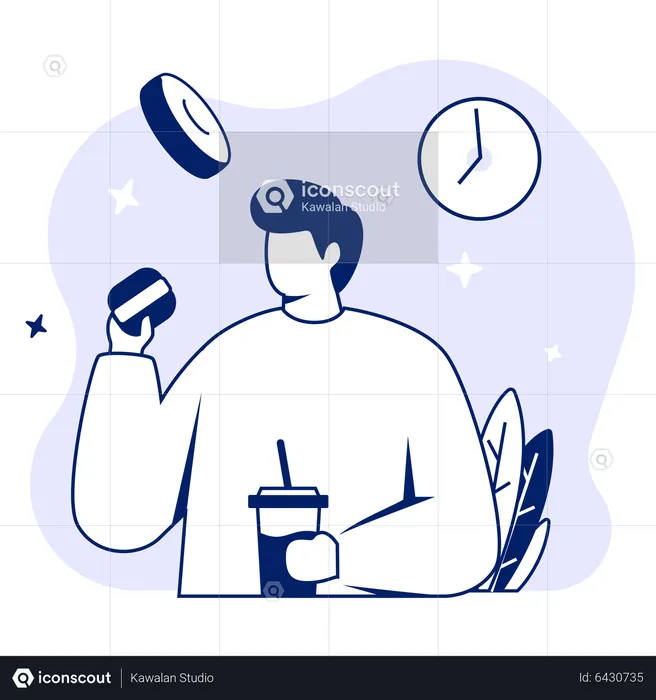 Man Eating Junk Food  Illustration