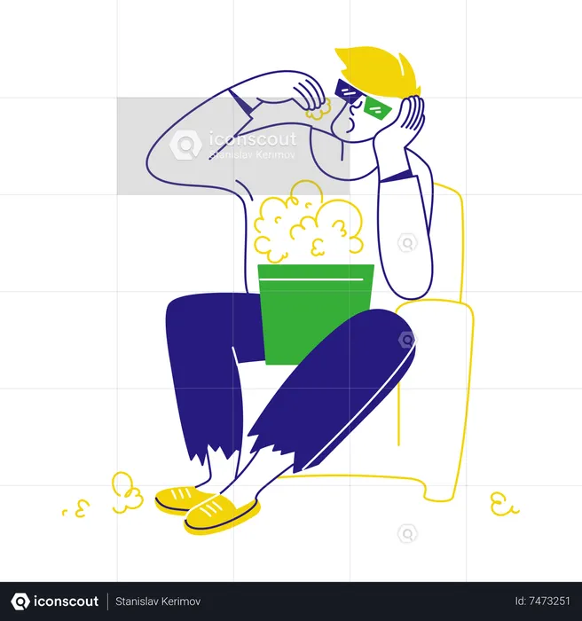 Man eating popcorn at movies  Illustration