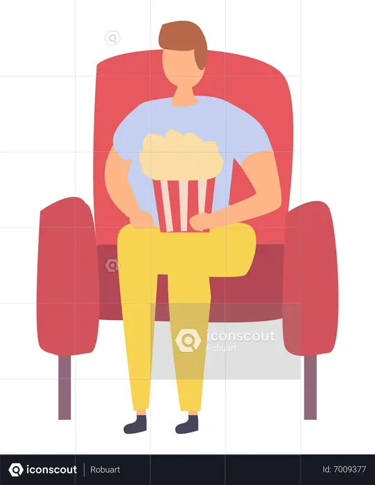 Best Man eating popcorn while watching movie Illustration download in