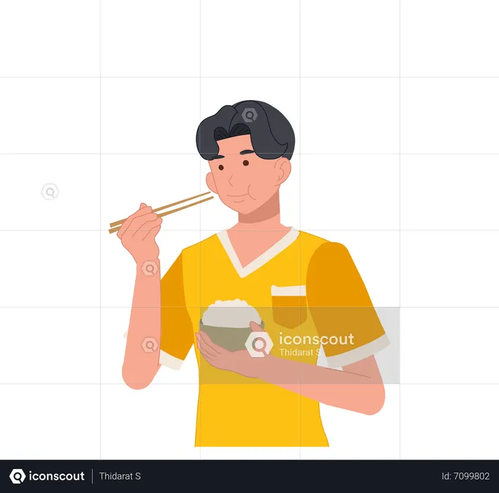 Man eating rice with chopstick  Illustration