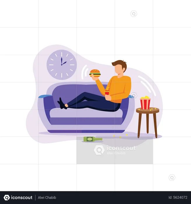 Man eating unhealthy food  Illustration