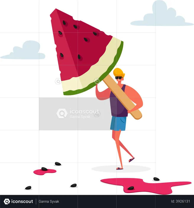 Man eating watermelon popsicle  Illustration