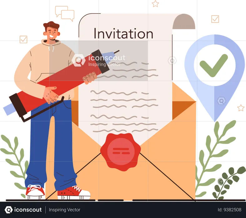 Man edit invitation mail  Illustration