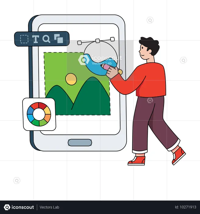 Man Editing Image on Mobile  Illustration