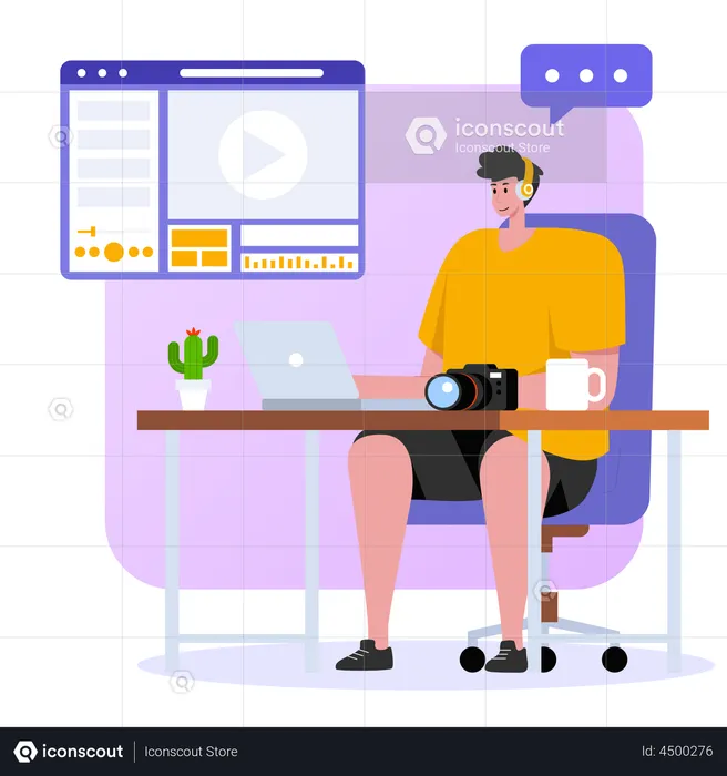 Man editing video  Illustration