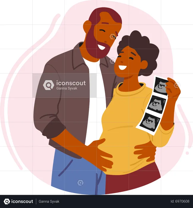 Man Embracing Pregnant Woman With Ultrasound Image  Illustration