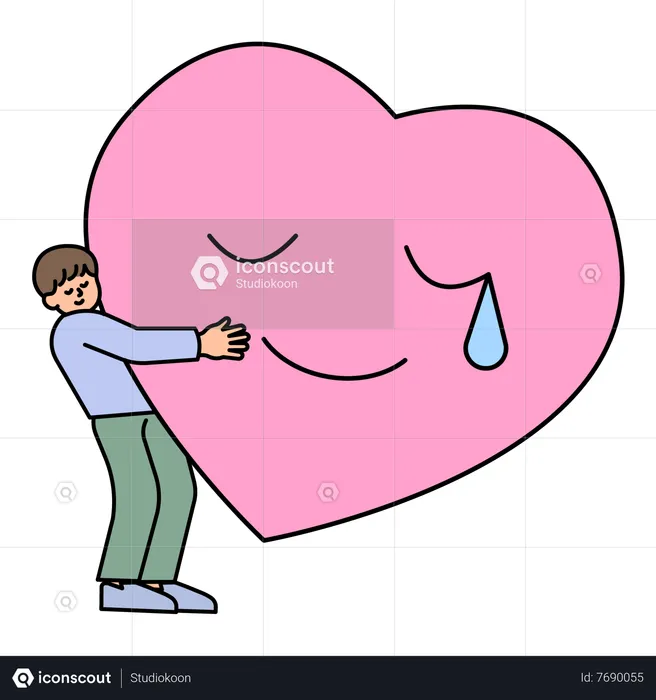 Man Embracing Sad Heart  Illustration
