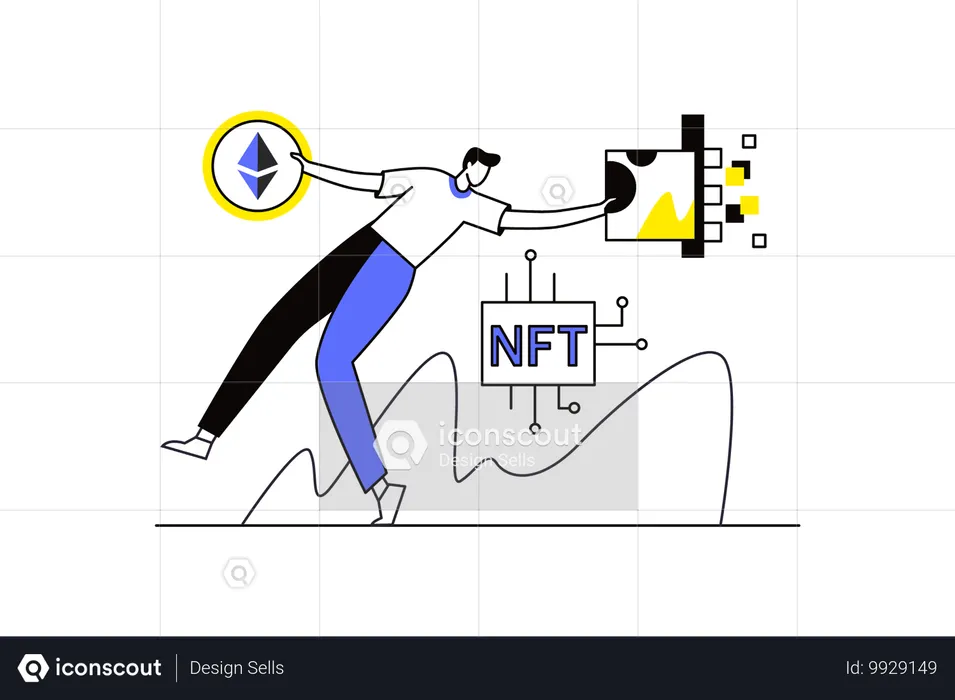 NFT에 참여한 남자  일러스트레이션