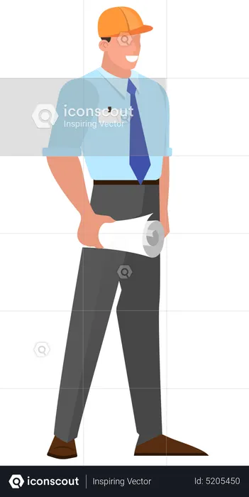 Man engineer holding plan  Illustration