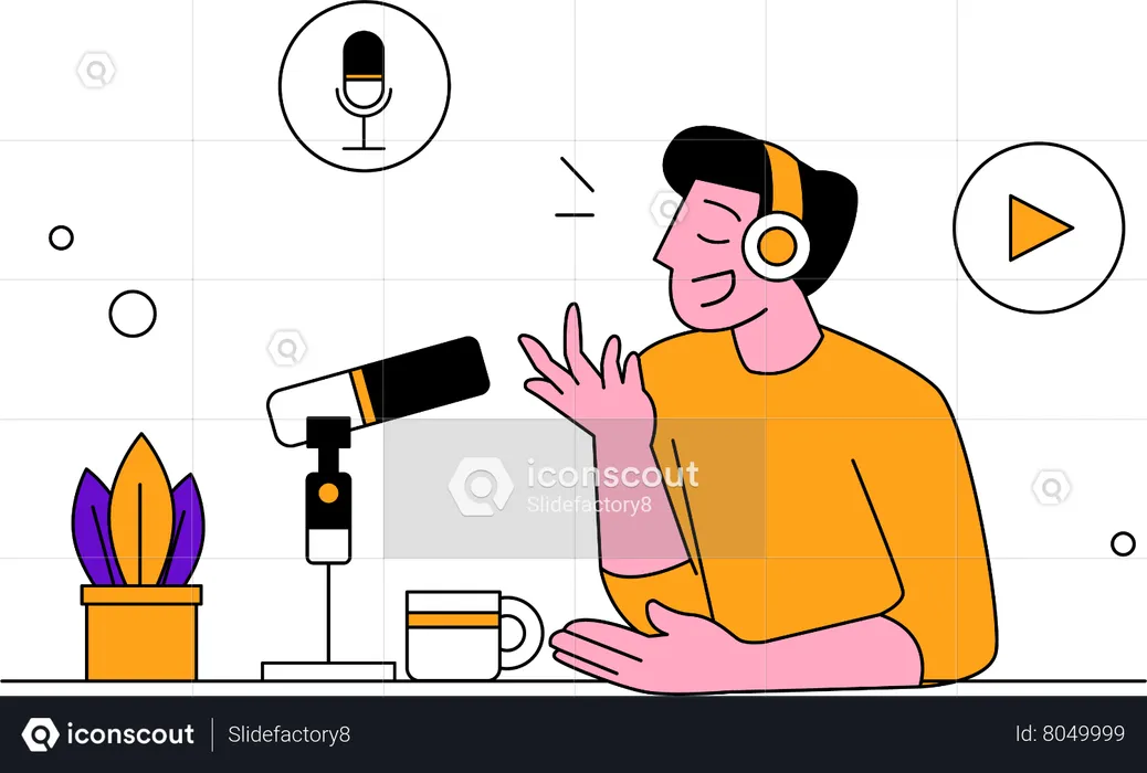 Man enjoy creating podcast  Illustration