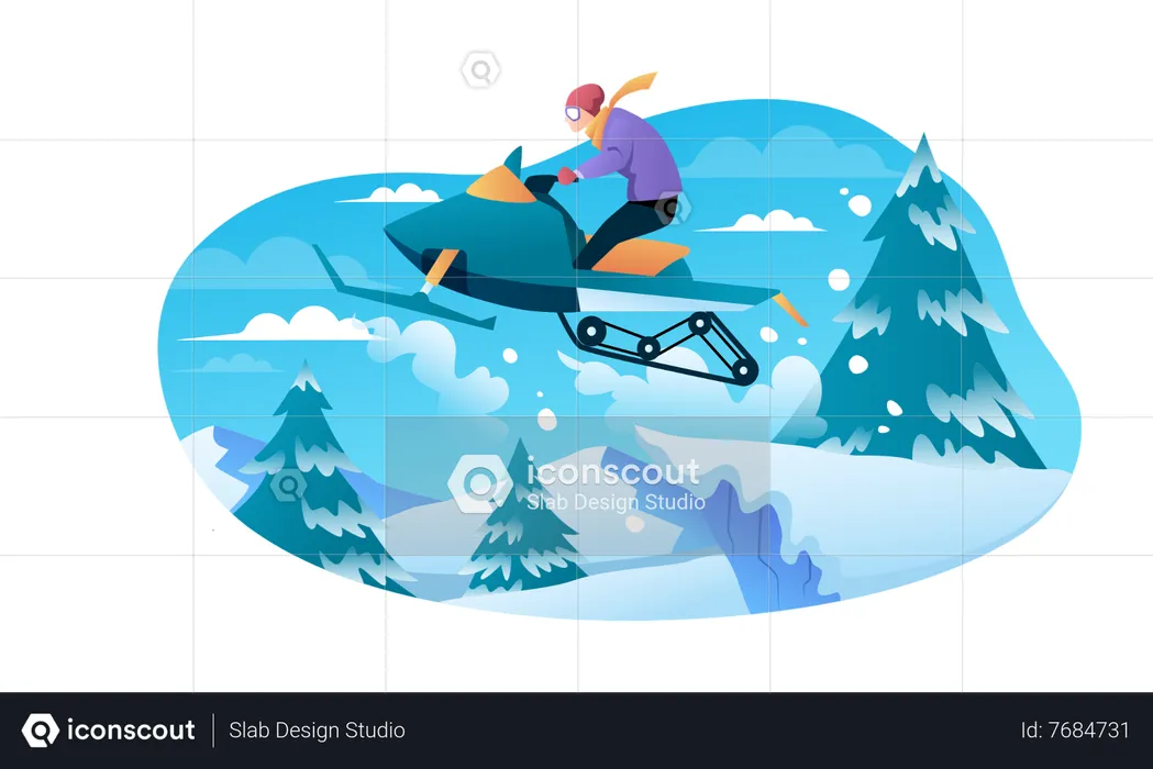 Man enjoy ice jetski  Illustration