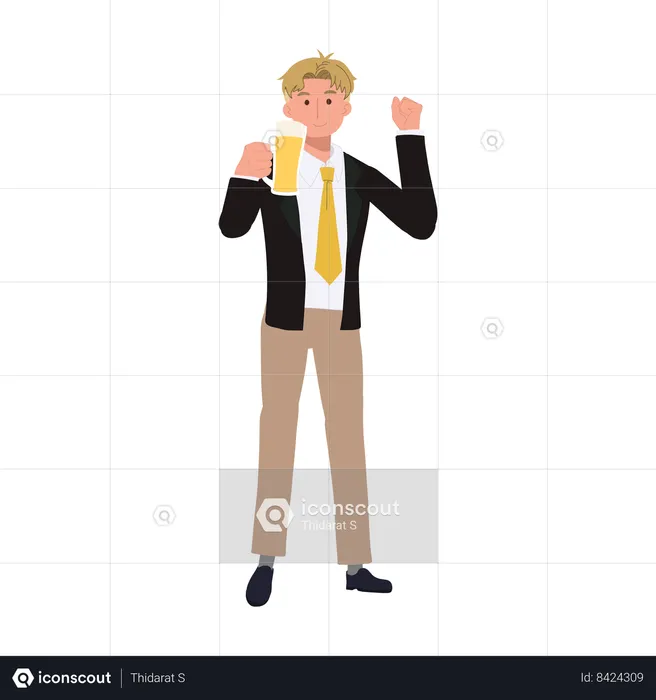 Man Enjoying a Cold Beer  Illustration