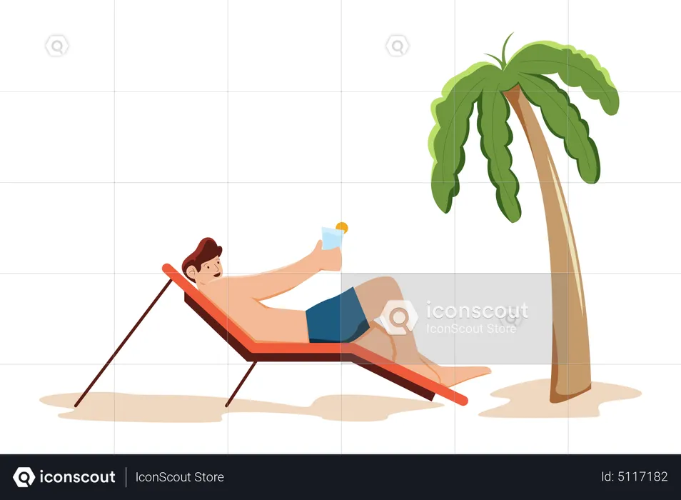 Man enjoying at beach  Illustration