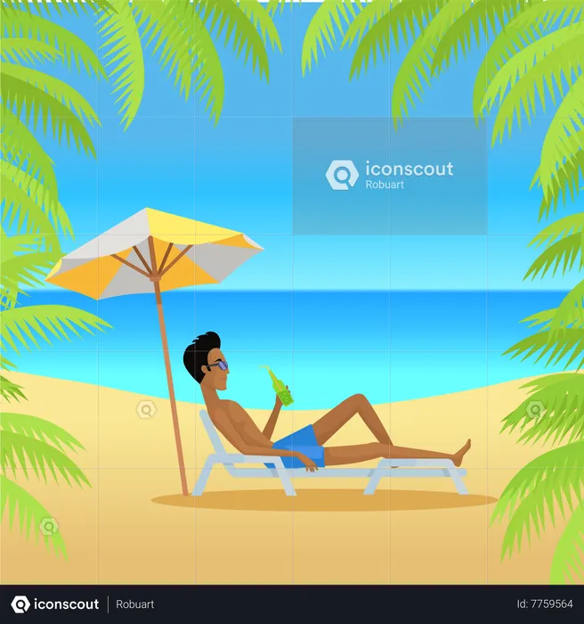 Man enjoying beach drink  Illustration