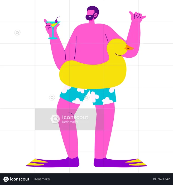 Man enjoying Beach party  Illustration