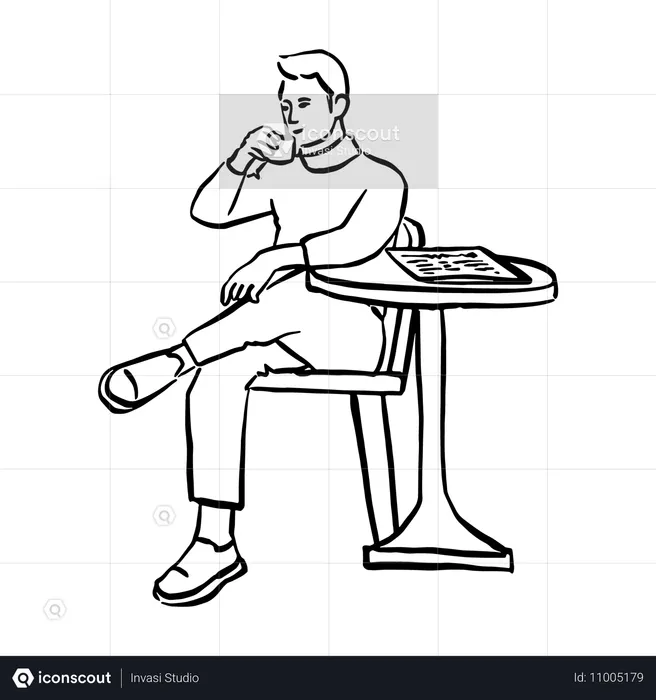 Man enjoying coffee in Cafe  Illustration