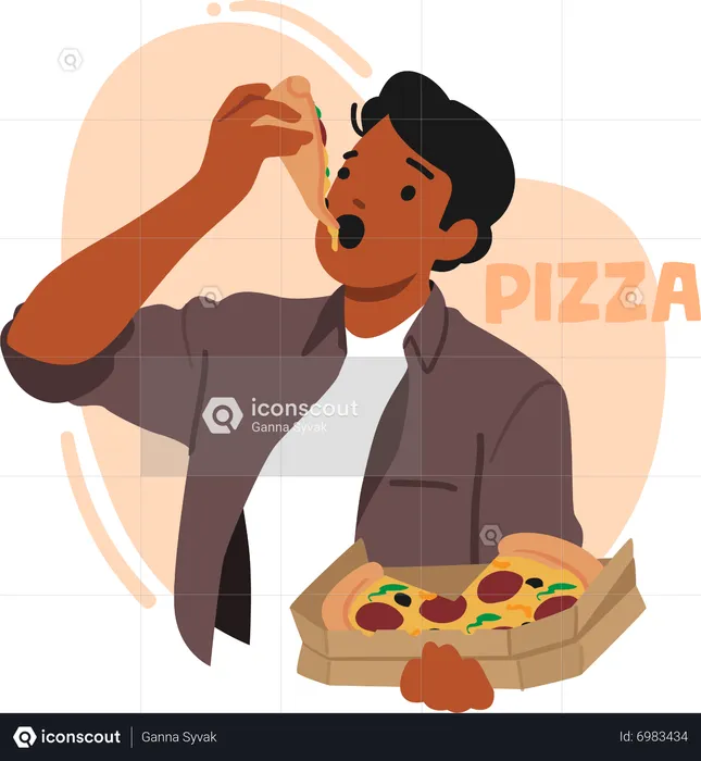 Man enjoying delicious slice of pizza  Illustration