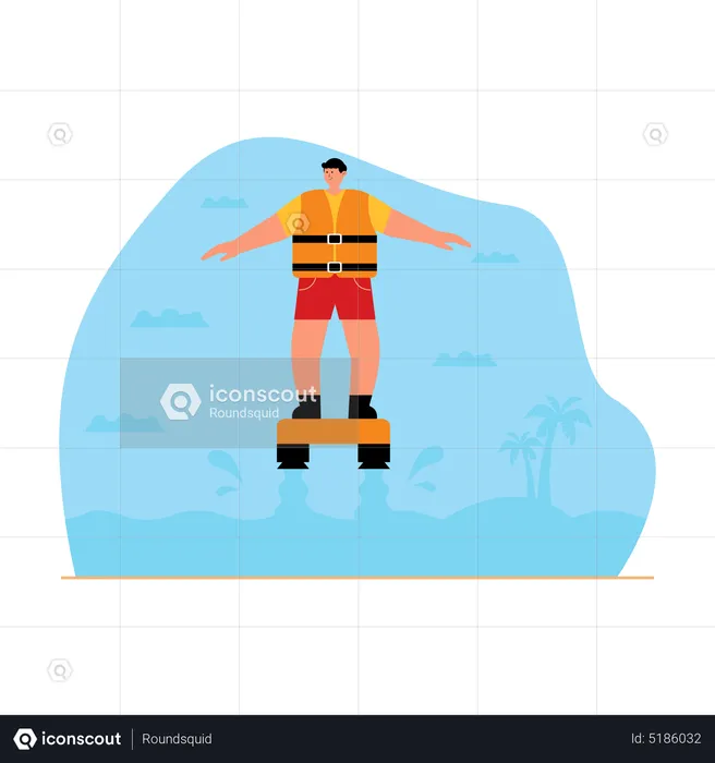 Man enjoying flyboarding at beach  Illustration