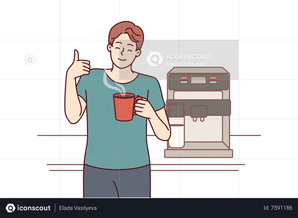 Man enjoying fresh machine coffee  Illustration