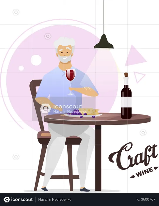 Man enjoying glass of wine  Illustration