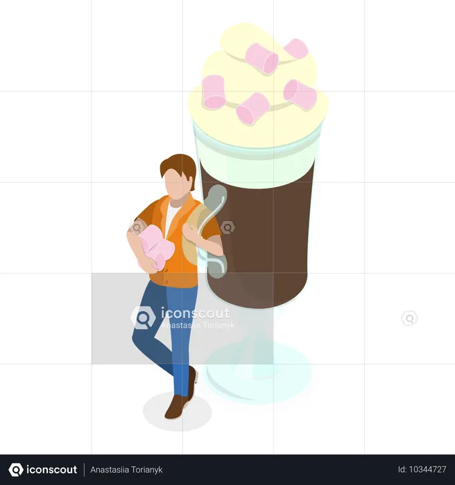 Man enjoying ice-cream cup  Illustration