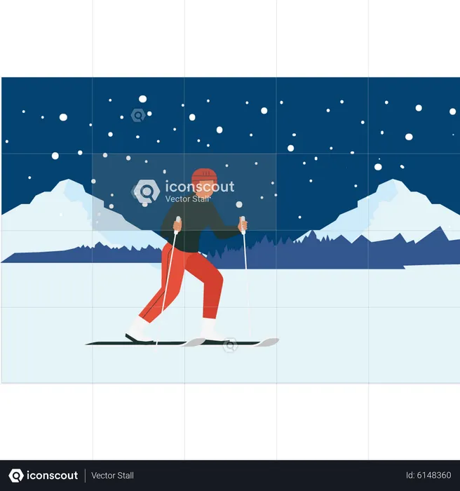 Man enjoying ice skiing  Illustration