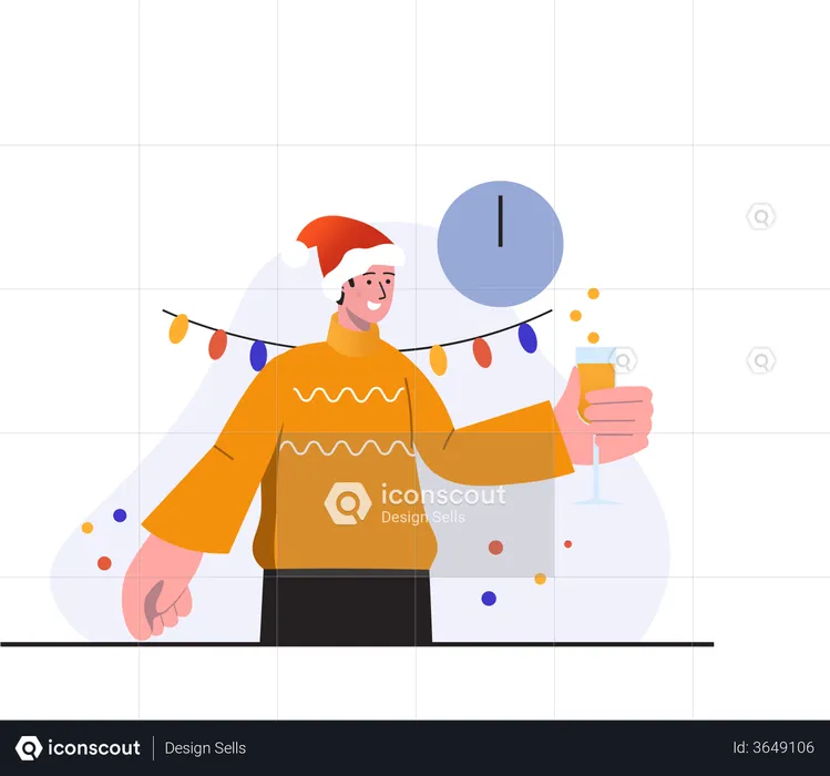 Man Enjoying in Christmas party  Illustration