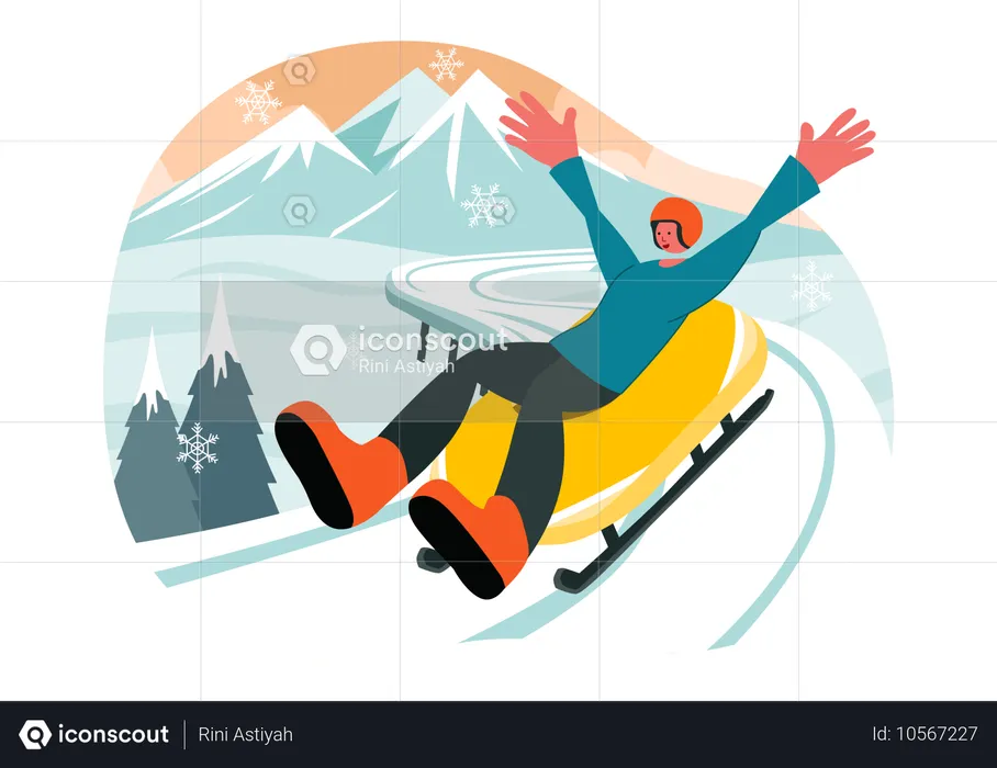 Man enjoying luge sledding with open hands  Illustration