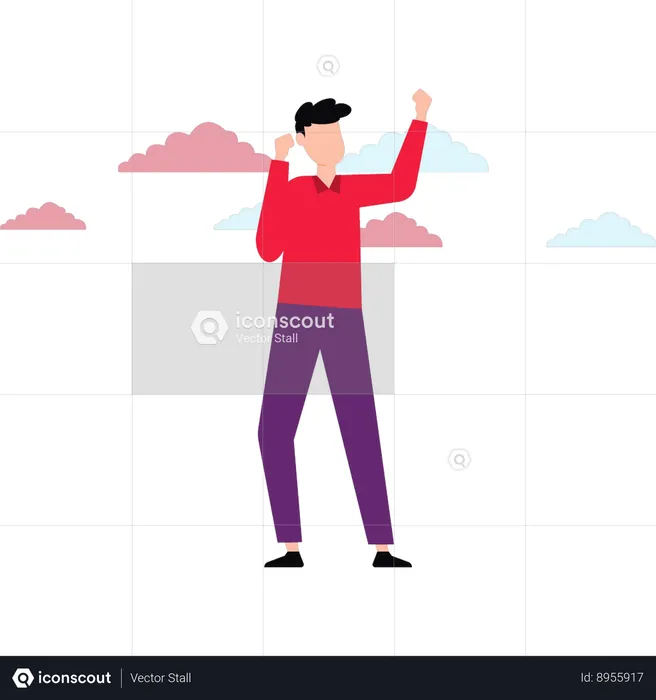 Man Enjoying On Cloudy Weather  Illustration