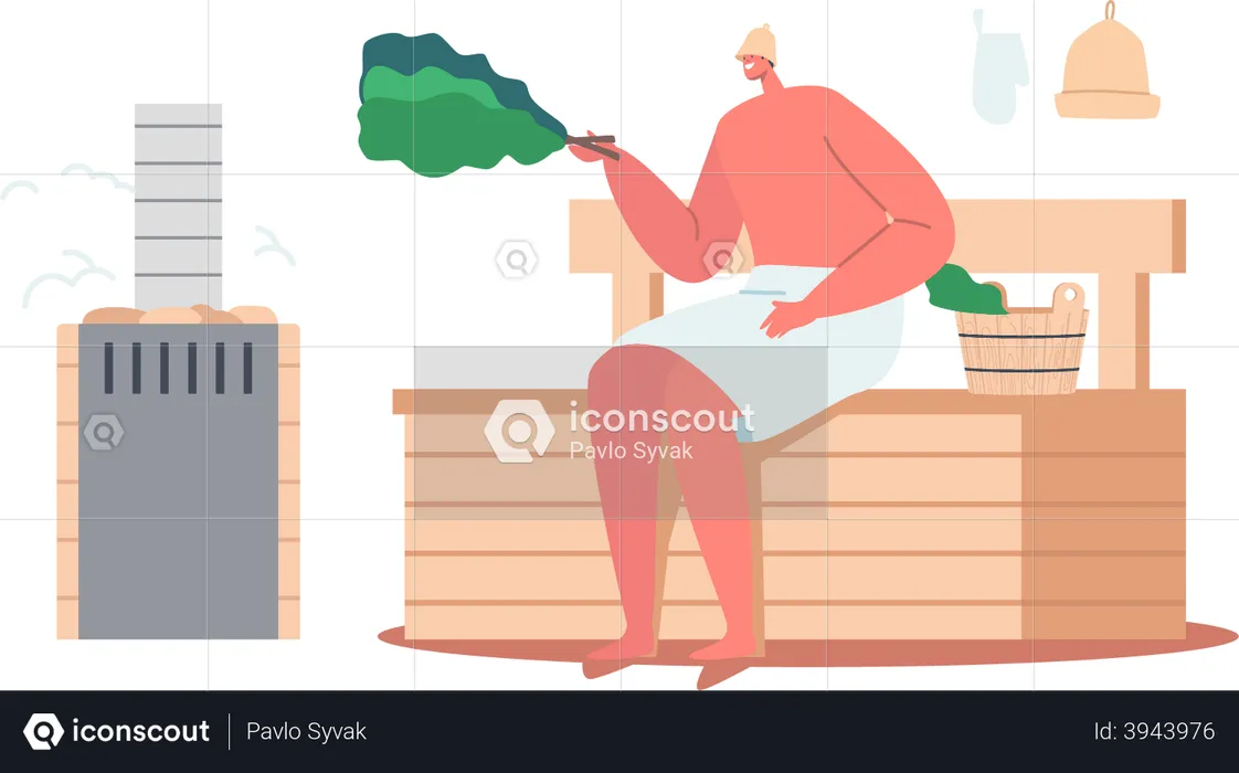Man enjoying sauna  Illustration