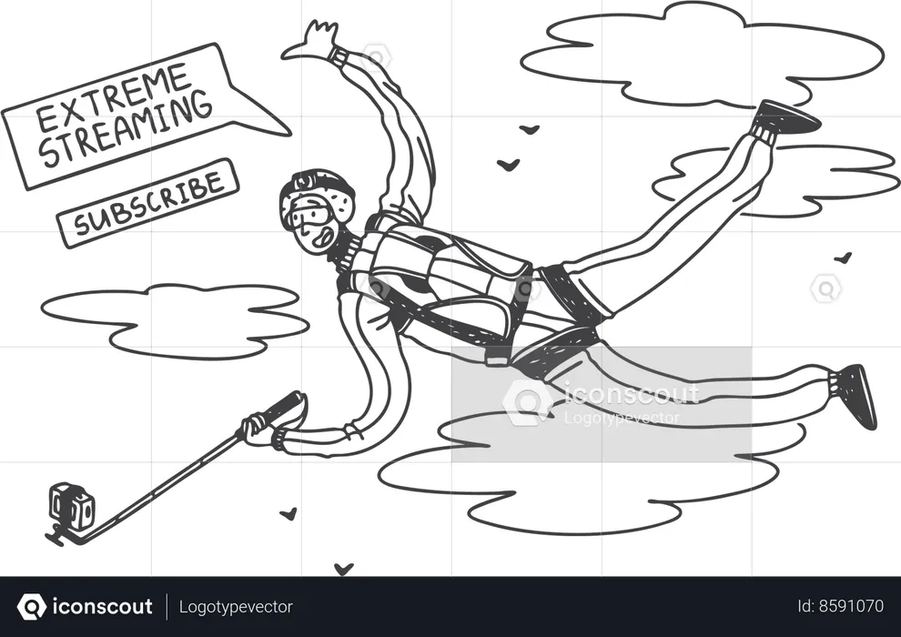 Man enjoying sky diving and live streaming  Illustration