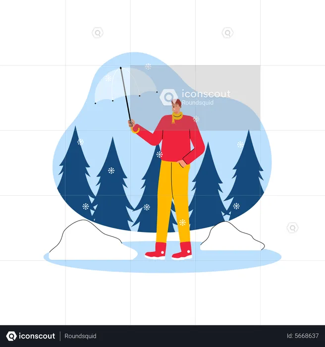 Man enjoying snowfall  Illustration