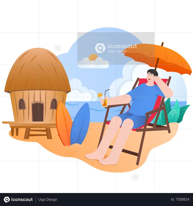 Man Enjoying Summer Vacation  Illustration