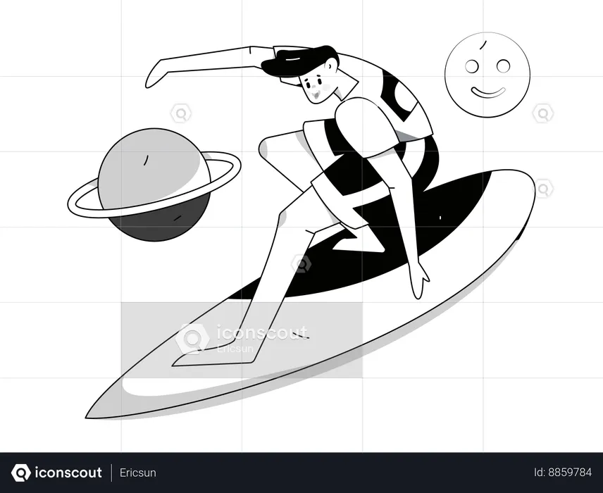 Man enjoying surfing in galaxy  Illustration