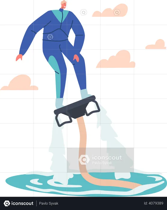 Man enjoying water jetpack  Illustration