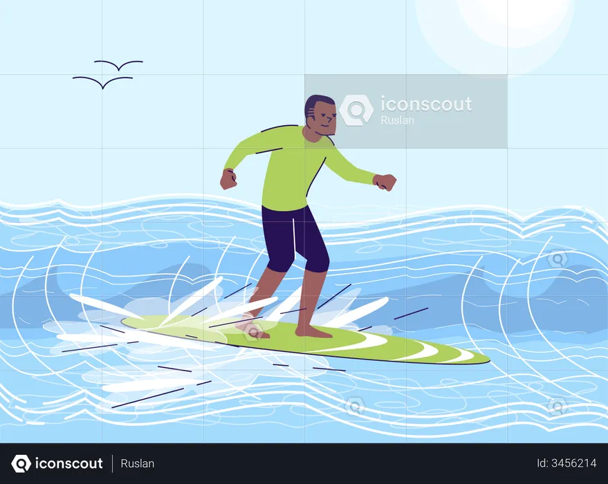 Man enjoying water surfing  Illustration