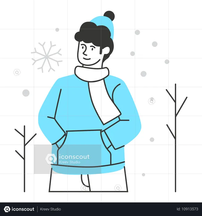 冬の雪を楽しむ男性  イラスト