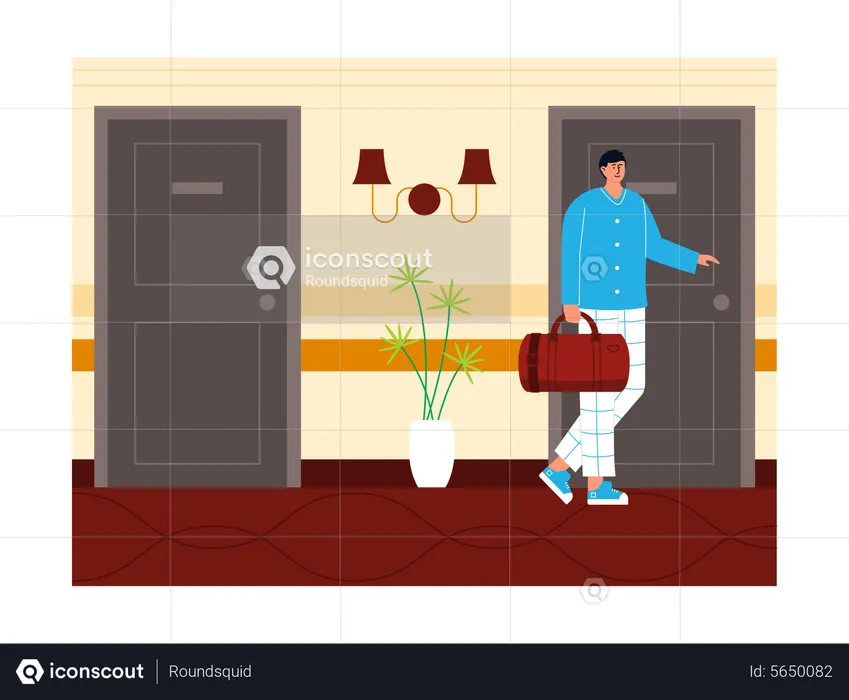 Man entering hotel room  Illustration