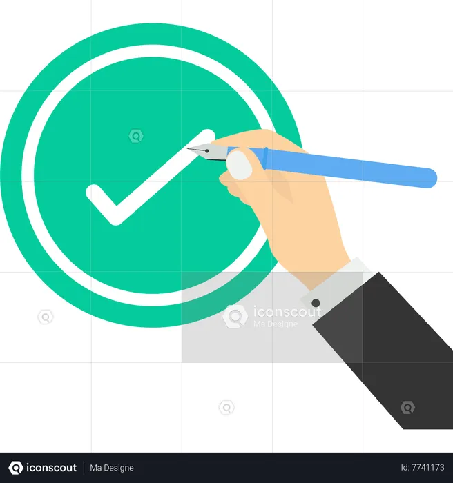 Man entrepreneur holding pen and doing checklist  Illustration