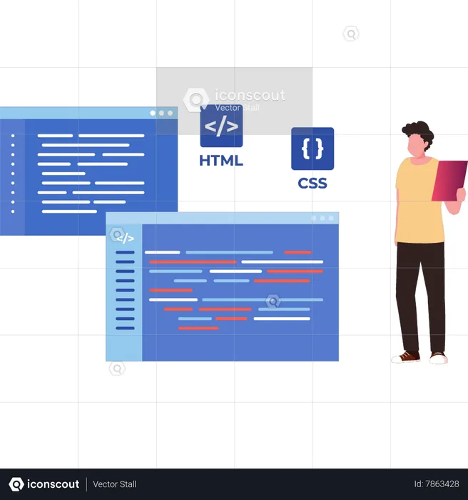O homem está codificando HTML e CSS  Ilustração