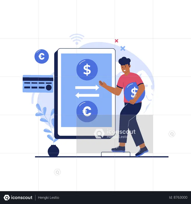 Man exchanging  money using mobile app  Illustration
