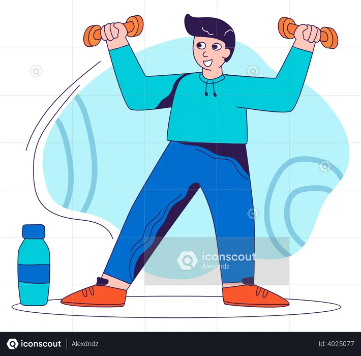Man Exercise with Dumbbell and Water Bottle  Illustration