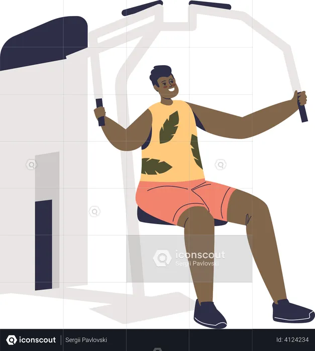 Man exercising at gym training arm muscles  Illustration