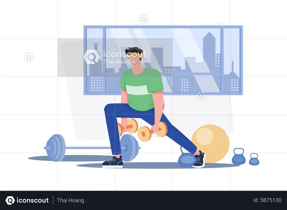 Man exercising in the metaverse  Illustration